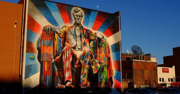 This mural of Abraham Lincoln by artist Eduardo Kobra has been overlooking his wife’s hometown of Lexington since 2013. (Photo by Tom Eblen)