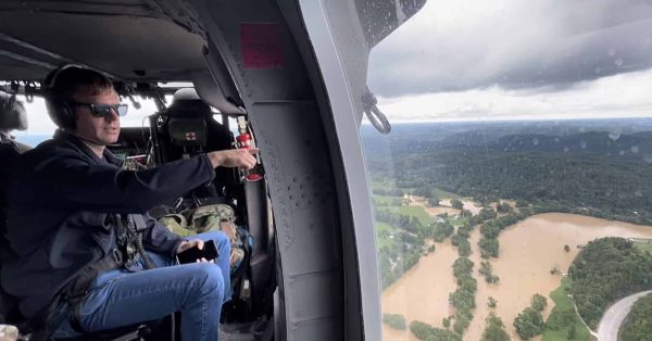 andy beshear in helicopter over flooding