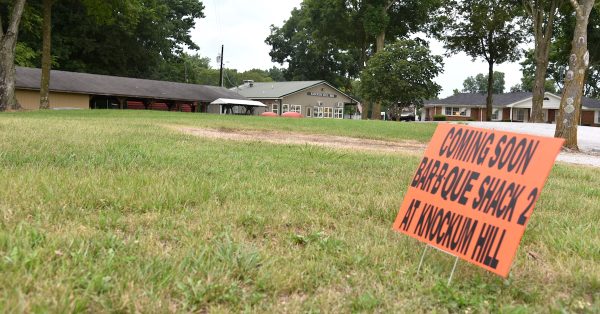 A sign announces the planned Bar-B-Que Shack 2 at Knockum Hill on LaFayette Road in southern Christian County. (Hoptown Chronicle photo by Jennifer P. Brown)
