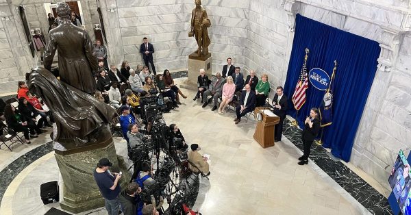 The fourth anniversary of the COVID-19 pandemic hitting Kentucky was marked by a gathering on Wednesday, March 6, 2024, in the Capitol Rotunda. (Kentucky Lantern photo by McKenna Horsley)