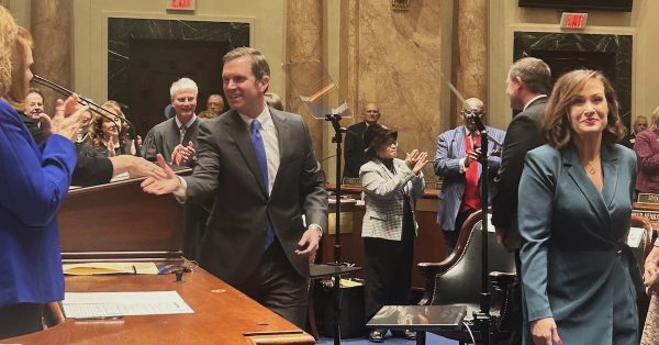 Kentucky Democratic Gov. Andy Beshear ahead of the the State of the Commonwealth Address on Wednesday, January 8, 2025. (Kentucky Public Radio photo by Sylvia Goodman)