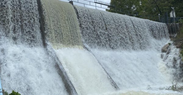 The Elkhorn Lake dam in Letcher County in late September after rains brought on by Hurricane Helene. It was ranked as the state’s top priority for repairs in a recent report to the Kentucky legislature. (Photo courtesy of Jenkins Mayor Todd DePriest)