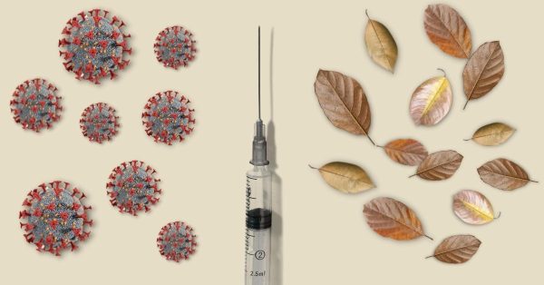 covid virus syringe and leaves