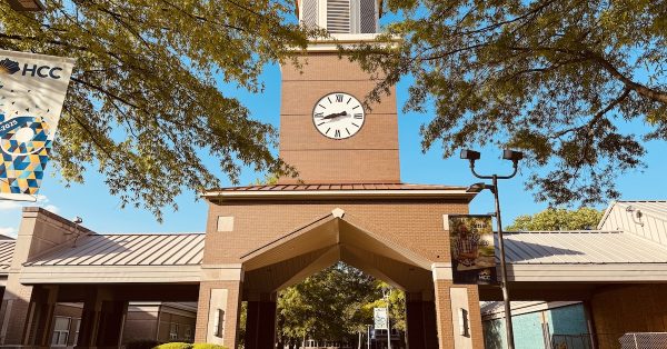 Hopkinsville Community College's clock tower on April 28, 2025. (Hoptown Chronicle photo by Jennifer P. Brown)
