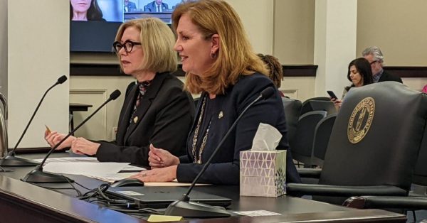 Reps. Lisa Willner, left, and Kim Moser present HB 115 to the
House Health Services Committee. (Photo by Melissa Patrick)