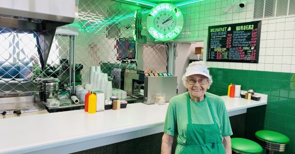 Jo Nell Edwards first worked at Ferrell's in 1958. She'll be grilling burgers again when the restaurant reopens. (Photo by Jennifer P. Brown)
