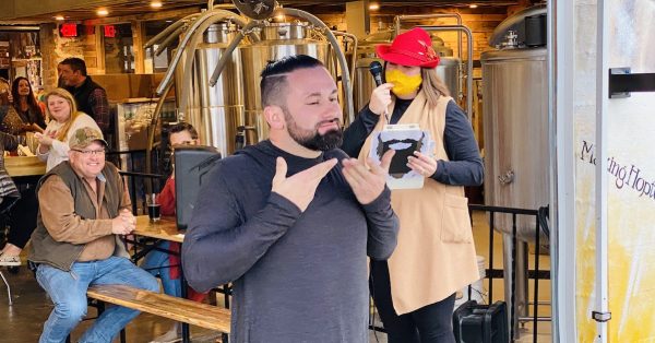 Jordan Ladd poses for judges in the 2020 beards competition during Hoptoberfest at Hopkinsville Brewing Co. (Hoptown Chronicle photo by Jennifer P. Brown)