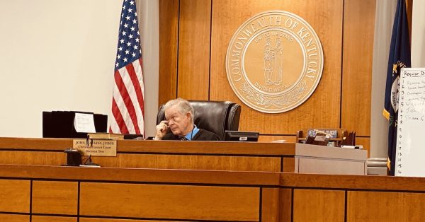 Circuit Judge John Atkins presides in a status hearing on Tuesday, June 1, 2022, at the Christian County Justice Center. (Photo by Jennifer P. Brown)