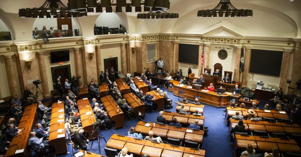 The Kentucky House of Representatives chamber on Jan. 3, 2024, as Gov. Andy Beshear delivers the State of the Commonwealth address to a joint session of the legislature. (Kentucky Lantern photo by Arden Barnes)