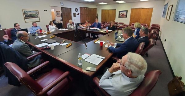 Secretary of State Michael Adams presides over the State Board of Elections meeting Tuesday afternoon. (Kentucky Today photo by Tom Latek)