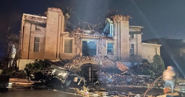 First Christian Church of Mayfield shared this photo of the damage the building sustained Friday night in the city's downtown. (Church photo)