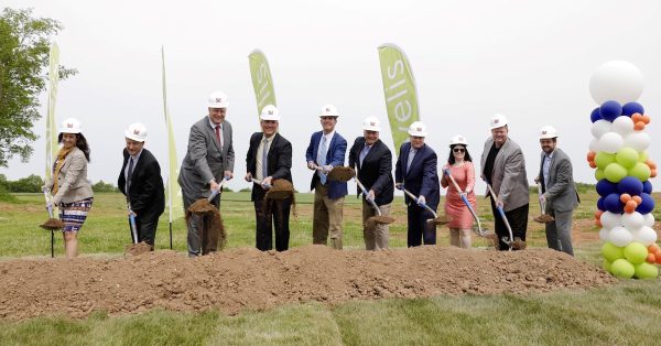 Company officials and local and state officials break ground at the Novelis site in Guthrie on Monday, May 2, 2022. (Novelis Facebook photo)