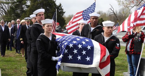 The memorial service for Navy Fireman 2nd Class Hal Jake Allison at Maplelawn Park Cemetery in Paducah on Friday, April 8, 2022. Allison died at Pearl Harbor on Dec. 7, 1941. (Photo by Derek Operle, WKMS)