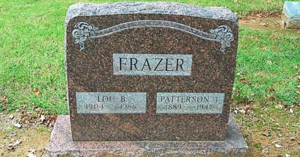 The headstone at the grave of Dr. Patterson T. Frazer and his wife in Cave Springs Cemetery. (Photo by Joe Craver)