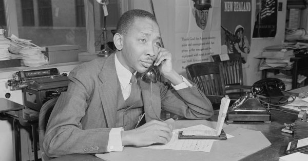 Ted Poston working in Washington, D.C., when he was part of President Franklin D. Roosevelt's "Black Cabinet" during World War II and headed the Negro News Desk in the Office of War Information. (Library of Congress photo)