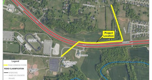 This alternate plan for the Phase III extension of the Hopkinsville Greenway shortens the path that would run alongside Eagle Way bypass and uses a pedestrian bridge to cross over the bypass. A city official said the map gives a general location for the bridge. Engineers would have to determine the best location. (City of Hopkinsville image)