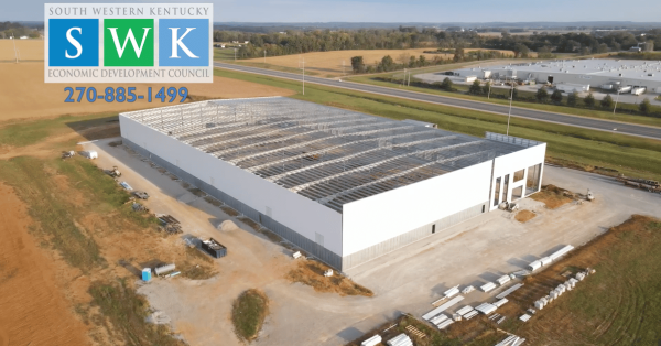 The spec building at U.S. 41 and Frank Yost Lane as seen when the facility was still under construction. (South Western Kentucky Economic Development Council screenshot)