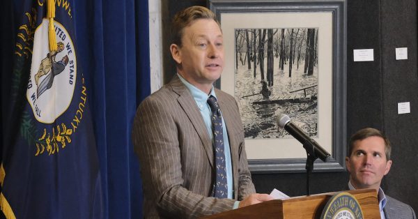 Silas House speaks during his induction ceremony as Kentucky Poet Laureate at the annual Kentucky Writers Day celebration in the Kentucky Capitol Rotunda in Frankfort. (Photo by Tom Eblen)