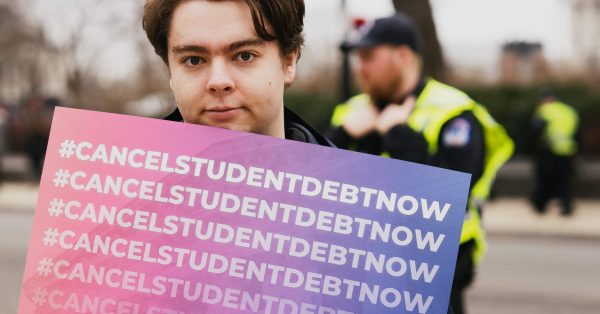 student debt protestor