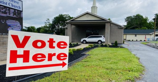 The voting center at Cedar Grove Baptist Church, Second Street, on Primary Election Day 2023. (Hoptown Chronicle photo by Jennifer P. Brown)