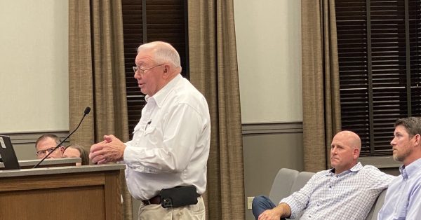 Agribusinessman Wayne Hunt addresses Community and Development Services board members during a public hearing Monday.