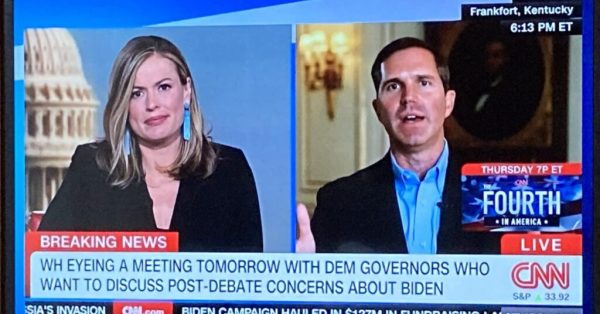 Correspondent Pamela Brown interviews Gov. Andy Beshear on CNN Tuesday.