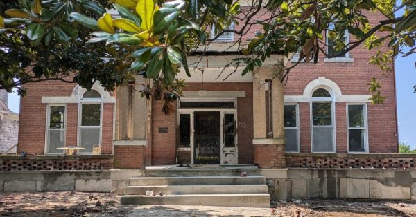 The front porch of the Dalton house following extensive restoration work to replace crumbling concrete. (Photo by Grace Abernethy)