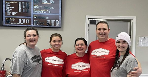 Members of the Maples family (from left) Anna Grace, Sydney, Suzanne, Kevin, and Madison at their Hopkinsville business, Campfire Roasters. (Photo provided)