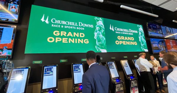 In-person sports betting opened across Kentucky on Sept. 7. On Thursday, online sports wagering began. Churchill Downs in Louisville is one one of the nine racetracks eligible to operate retail locations and partner with operators of sports betting apps. (Kentucky Lantern photo by McKenna Horsley)