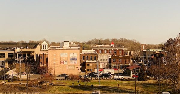 A view of the heart of downtown Hopkinsville, looking from the Christian County Justice Center toward Little River and Bethel Street. (Hoptown Chronicle photo by Jennifer P. Brown)