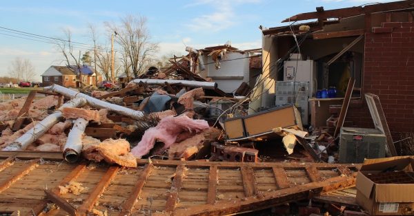 A home in the Fremont community of McCracken County damaged by what preliminary National Weather Service data has indicated was an EF-2 tornado on Friday. (WKMS photo)