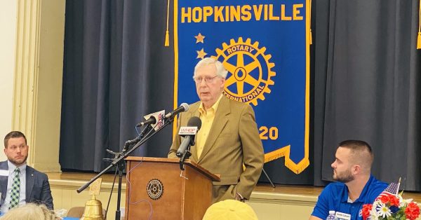 U.S. Senate Republican Leader Mitch McConnell speaks at a Hopkinsville Rotary Club lunch meeting on Tuesday, Aug. 30, 2022, at the Memorial Building. (Photo by Jennifer P. Brown)