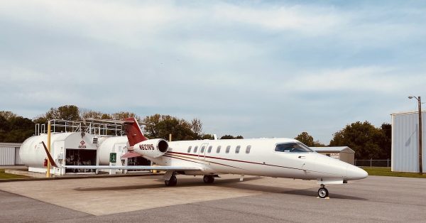 A learjet that arrived Thursday, Sept. 30, sits at the Hopkinsville-Christian County Airport. The aircraft is registered to an Iowa company that manufactures grain storage, grain drying and handling equipment, and steel buildings. (Photo by Jennifer P. Brown)