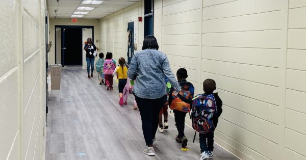 Students walk to a classroom on Sept. 9, 2024, at Dr. Martin Luther King Jr. Early Learning Center on Blane Drive in Hopkinsville. (Hoptown Chronicle photo by Jennifer P. Brown)